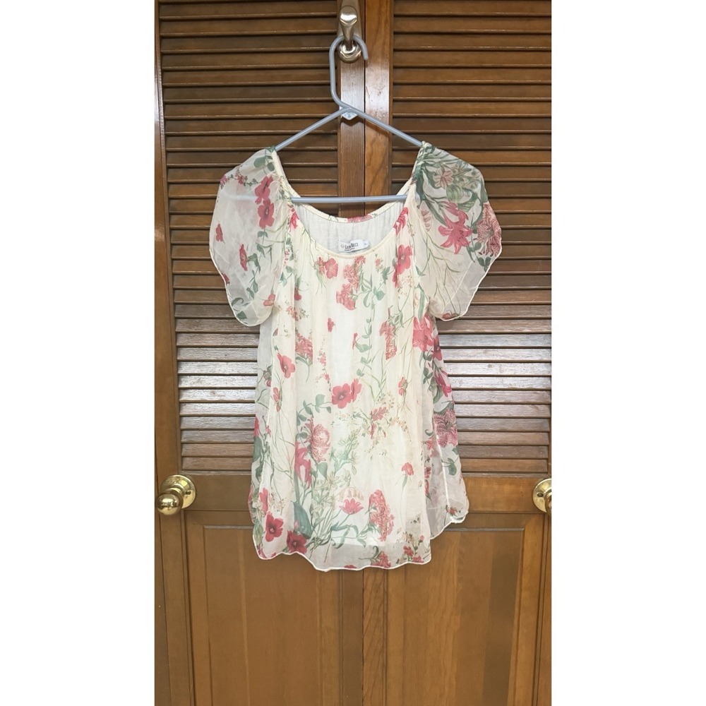 Luisa Ricci Silk Blouse Italy Floral Sheer Top Off Shoulder Boho Small